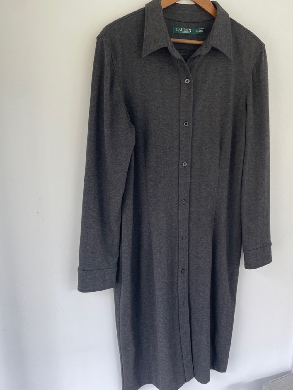 Lauren Ralph Lauren Charcoal Gray Long-Sleeve Button Shirt Dress - Picture 4 of 8
